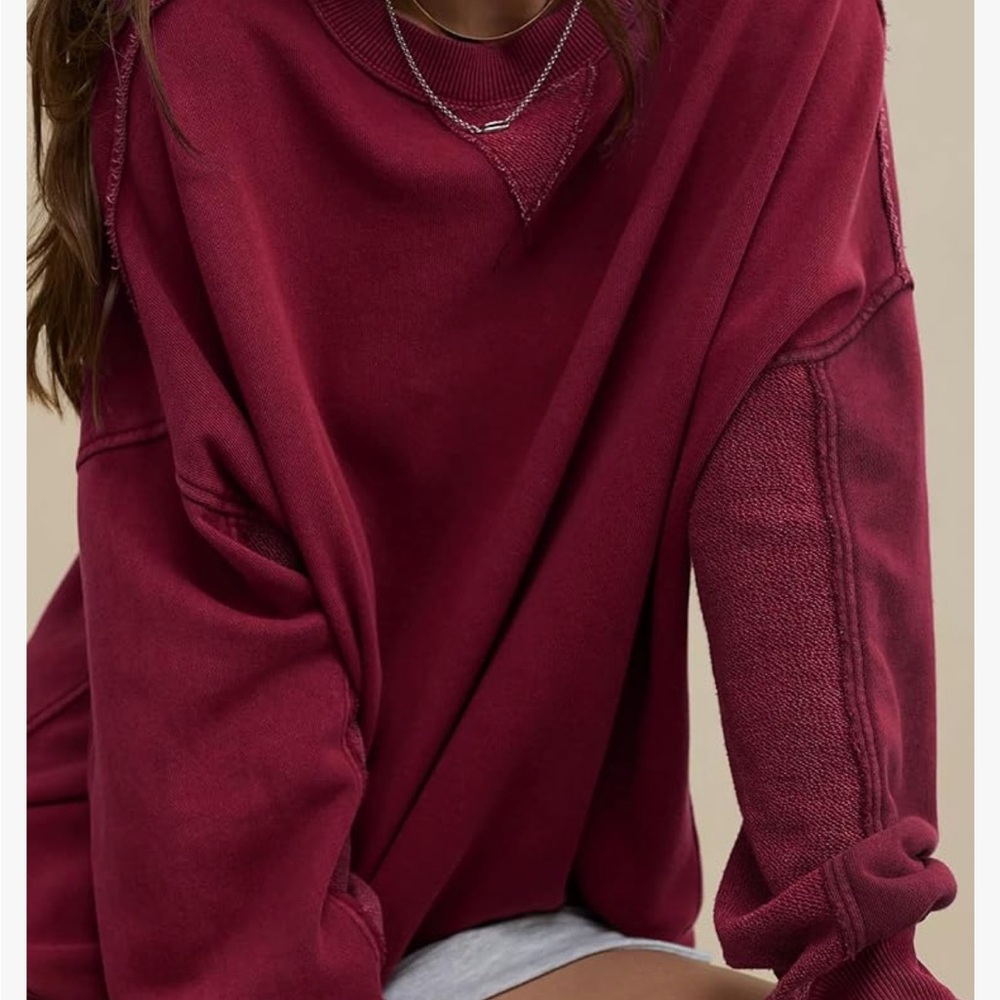 Aerie Burgundy Crew Neck Sweater